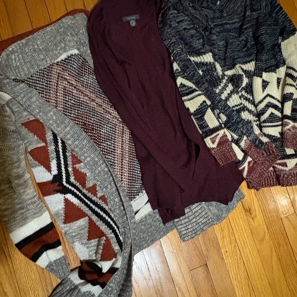 Charlotte Russe Gray, Maroon & Rust Knit Cardigan Sweater Bundle